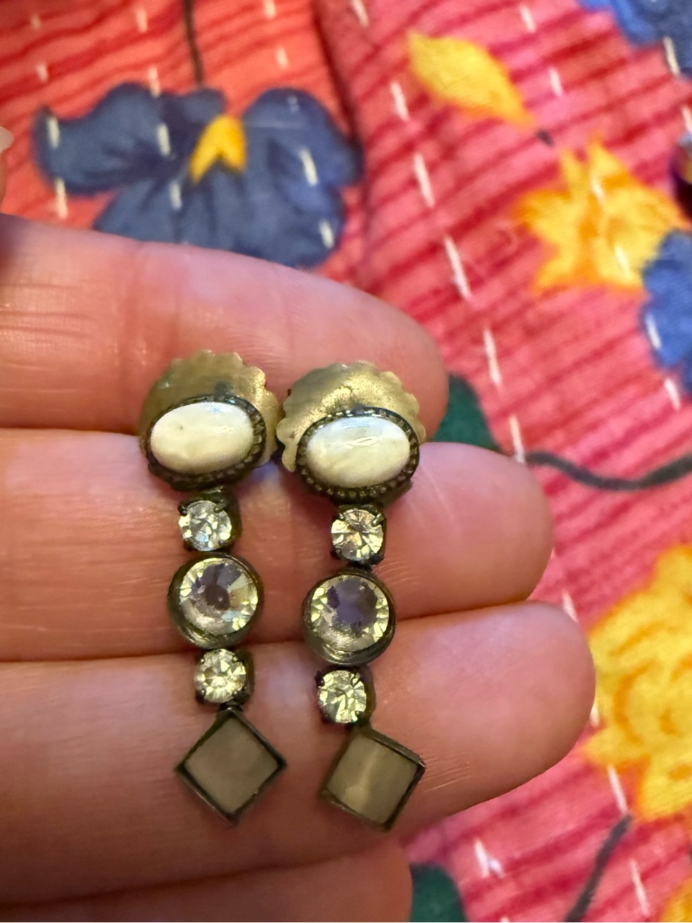 Sorrelli White and Clear Drop Earrings with Brass Tone Accents